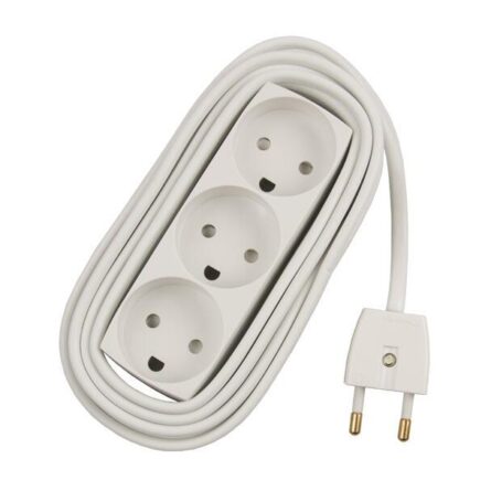 Stikdåse 3 udtag med 5m. ledning i hvid